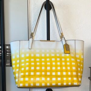 Coach Yellow Gingham Tote Bag with White Accents